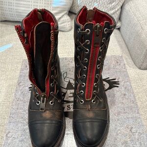 Freebird Black and Red Combat Boots